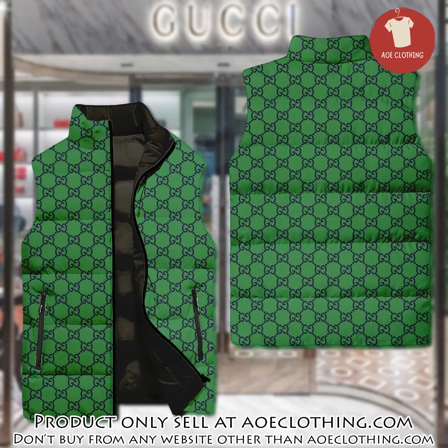 Gucci green luxury brand 3d sleeveless down jacket aoe2352197